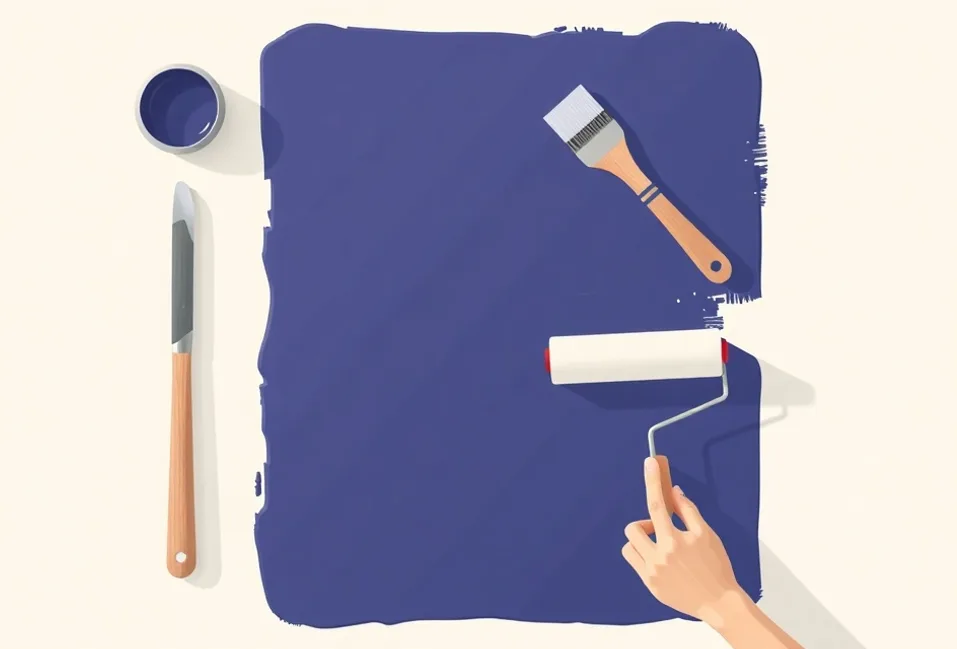 Outils de peinture disposés dans l'ordre des étapes du chantier